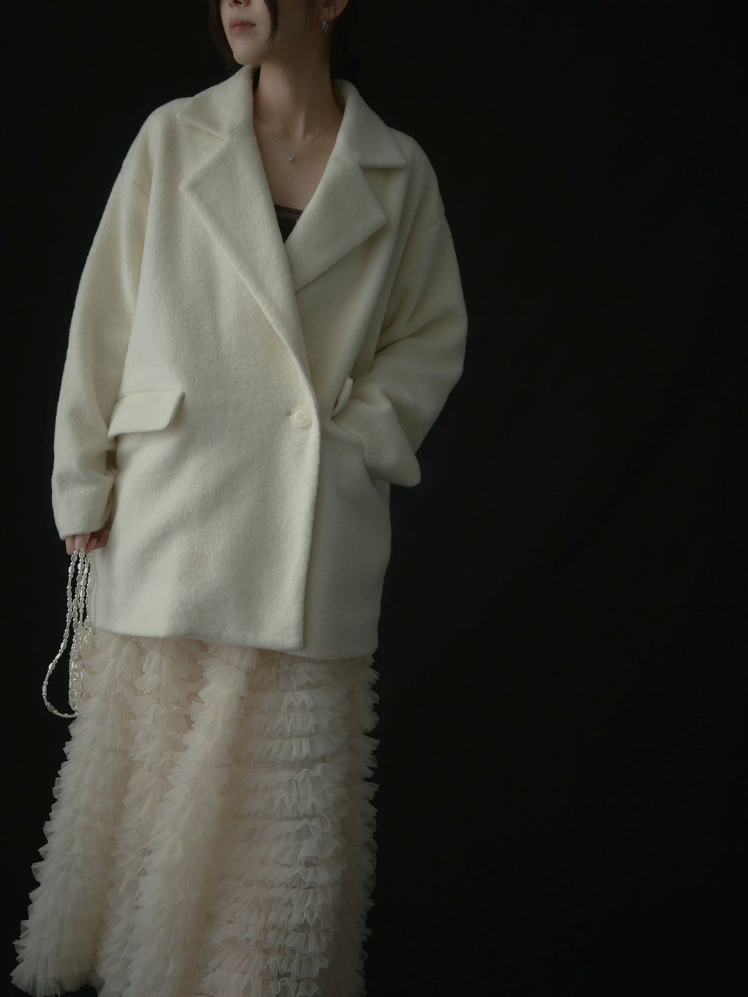 【SET】【Essential】オーバーサイズジャケットコート+ドラマチックフリルチュールスカート(2set)