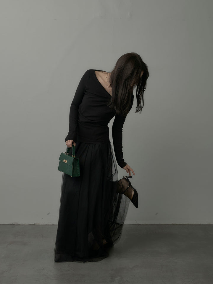 【SET】ドレープデザイントップス+ボリュームチュールスカート(2set)