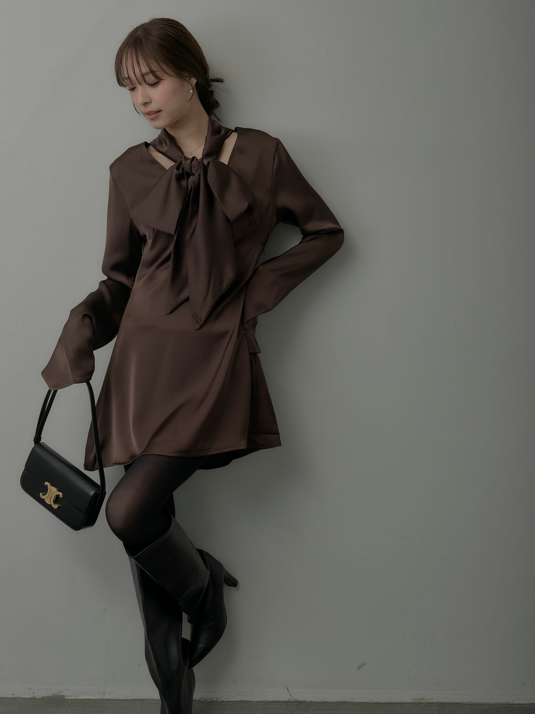 ボウタイサテンミニワンピース