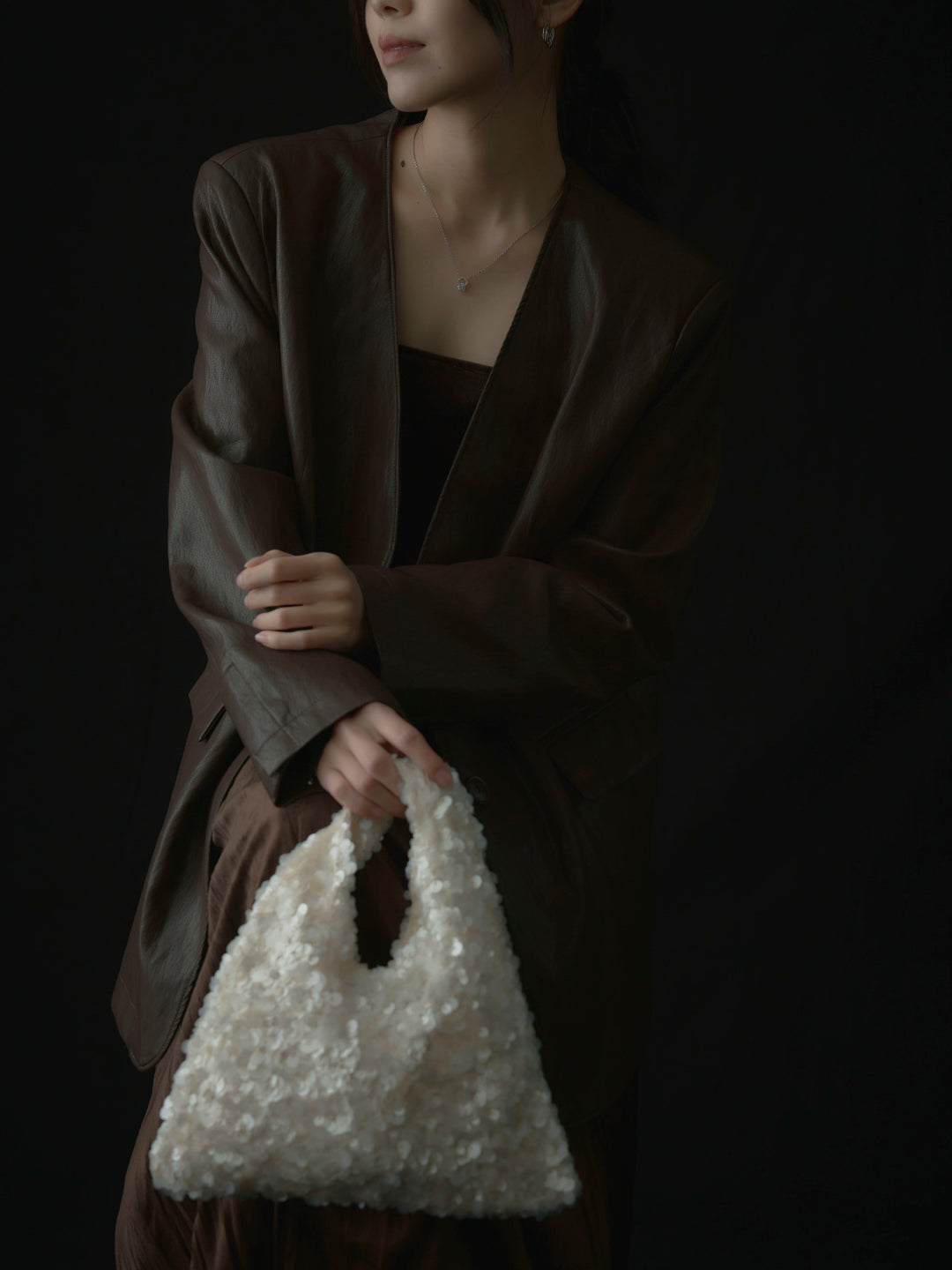 【SET】レザーノーカラージャケット+ベロアワッシャープリーツスカート(2set)