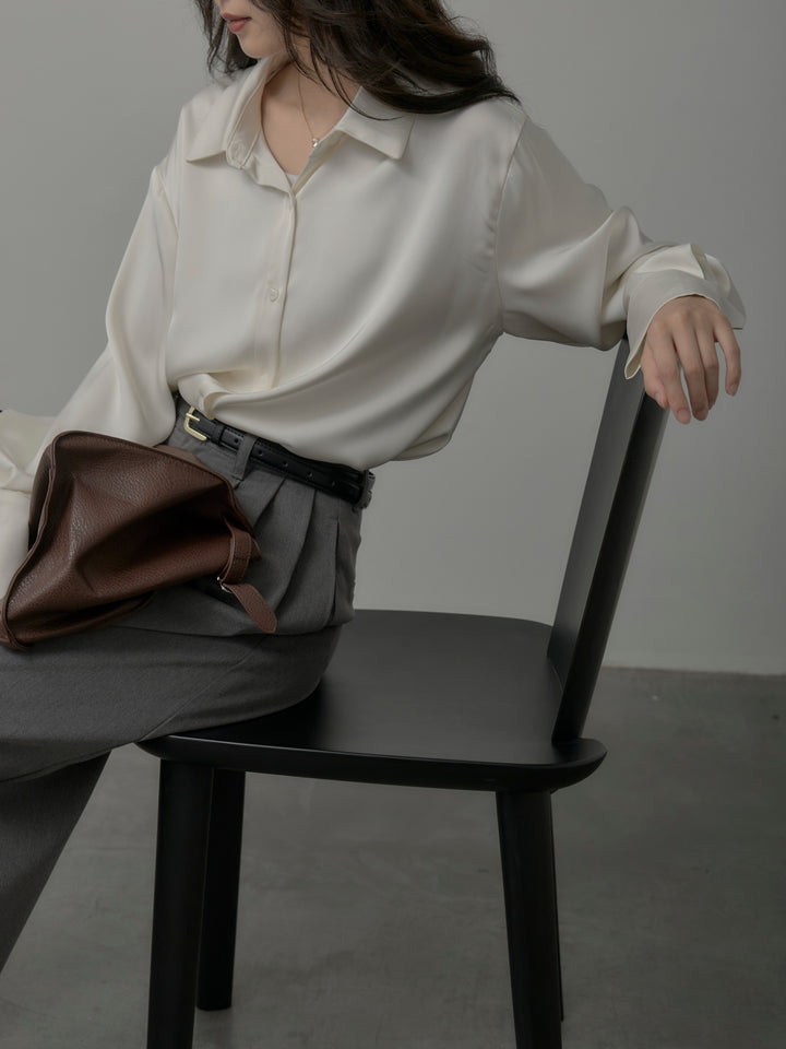 【SET】ケープ付きオーバーサテンシャツ+【Essential】３タックスラックス(2set)