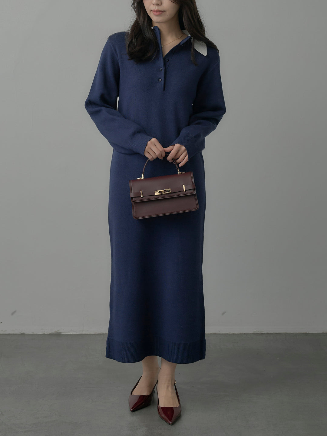 配色ポロニットワンピース