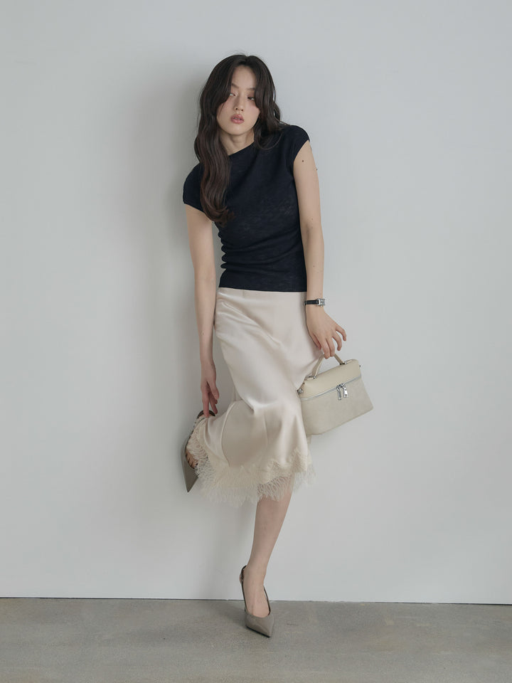 プチハイネックフレンチスリーブカットソー