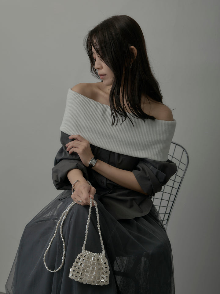 ニットシャツドッキングオフショルトップス