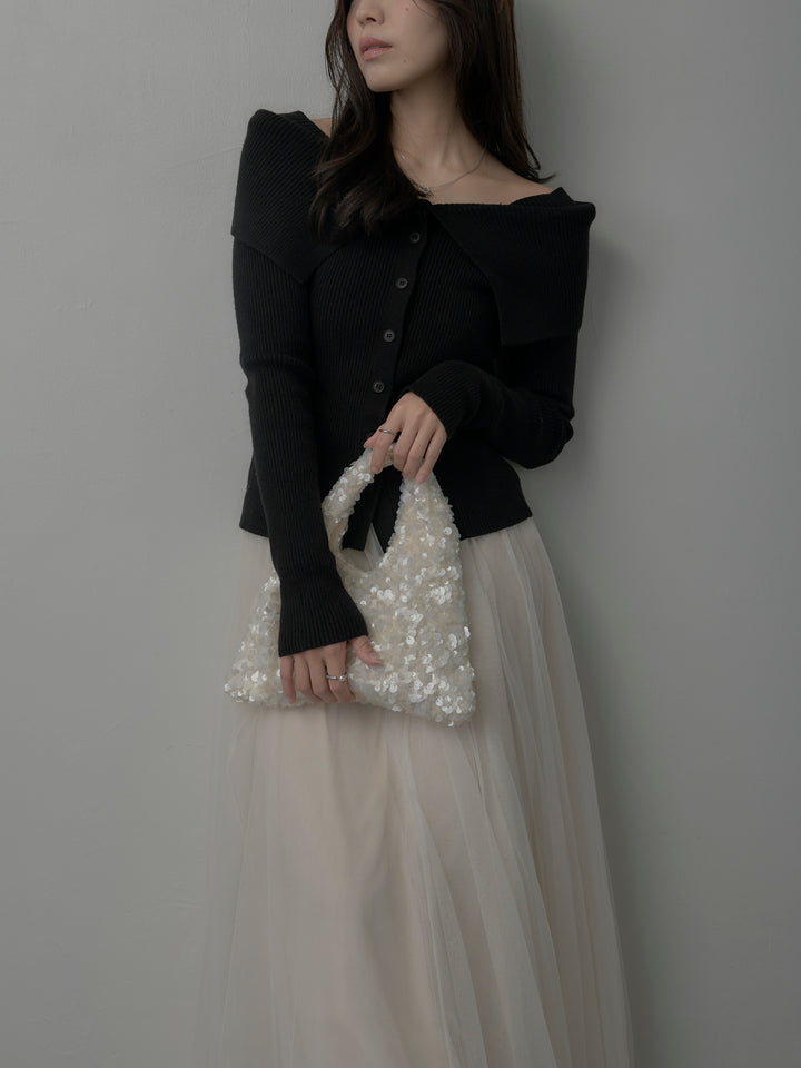 オフショルライクリブニットトップス