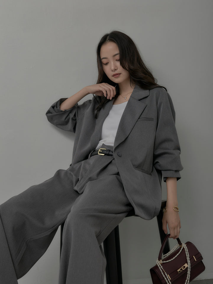 【SET】【Essential】ボックスシルエットテーラードジャケット+【Essential】３タックスラックス(2set)