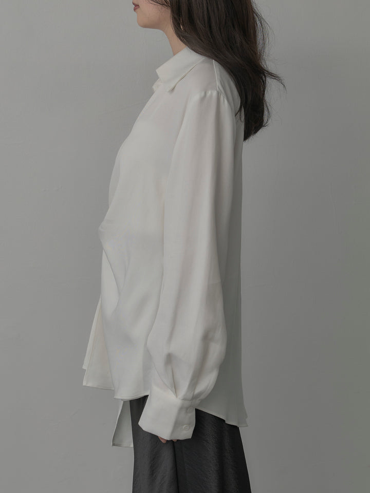 【SET】フロントラップデザインシャツ+ナローAラインサテンスカート(2set)