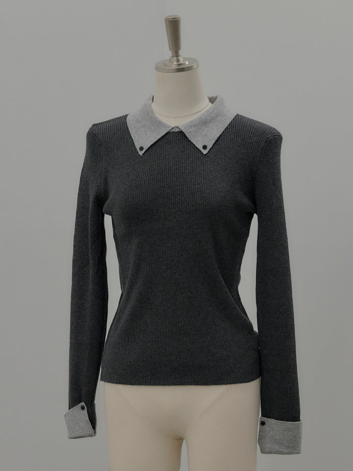 配色カフスニットポロ