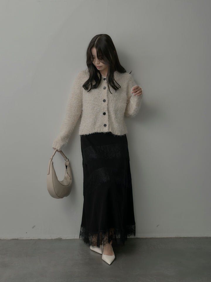 【SET】フェザーループニットカーディガン+レースデザインフレアスカート(2set)