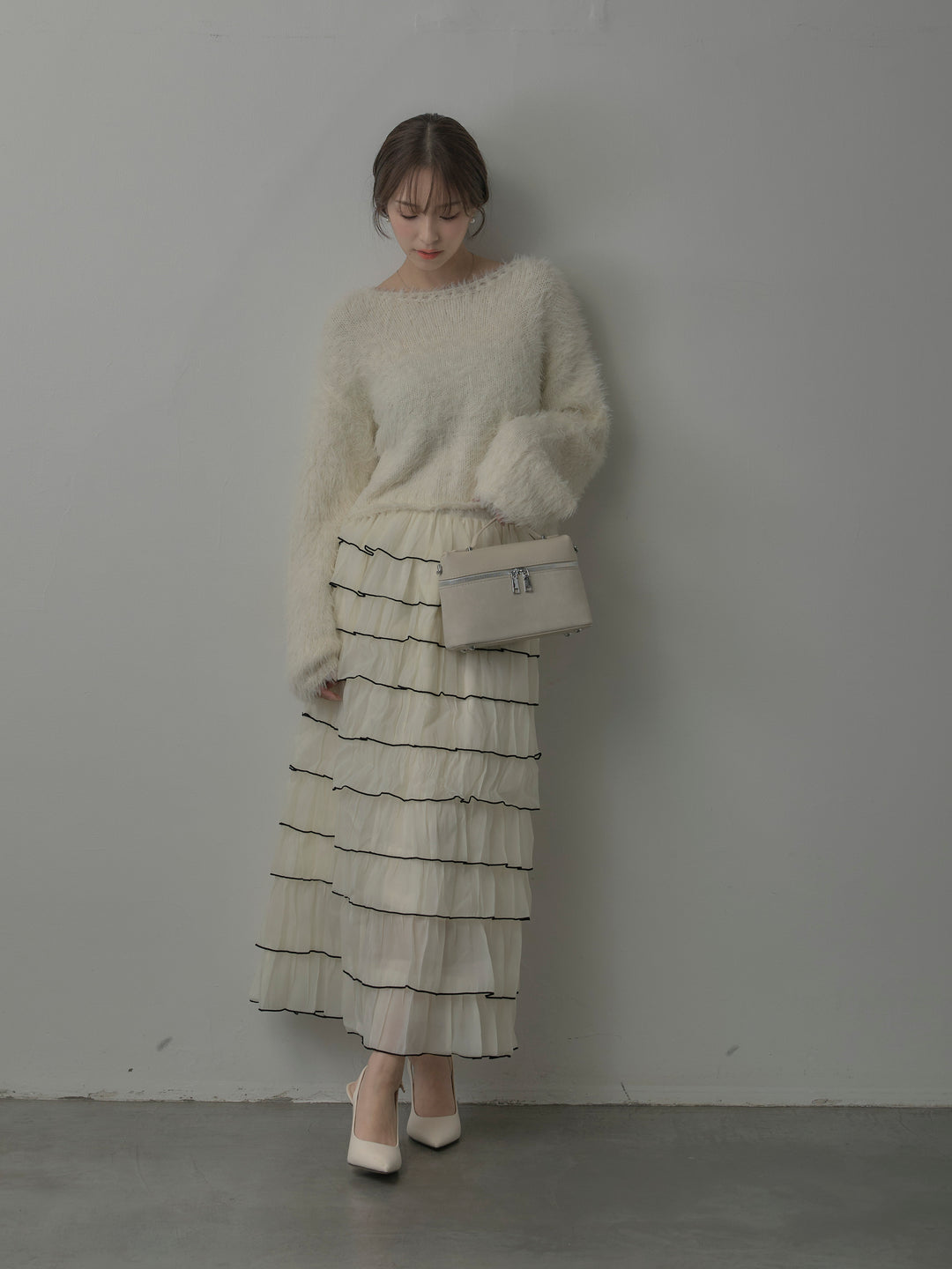 バイカラーフリルチュールスカート