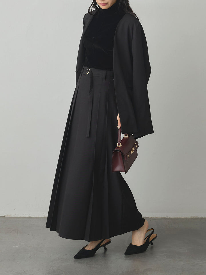 【SET】【Essential】フロントホックノーカラージャケット+【Essential】ベルト付きサイドタックスカート(2set)