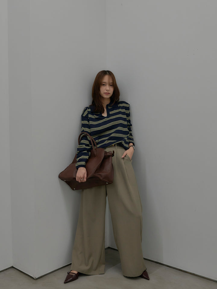 ボーダーポロ襟ニットプルオーバー