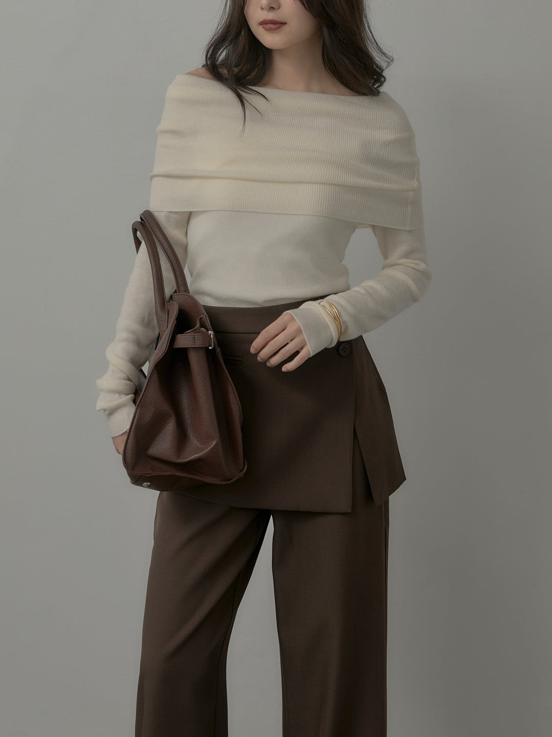 [予約]オフショルリブニットトップス