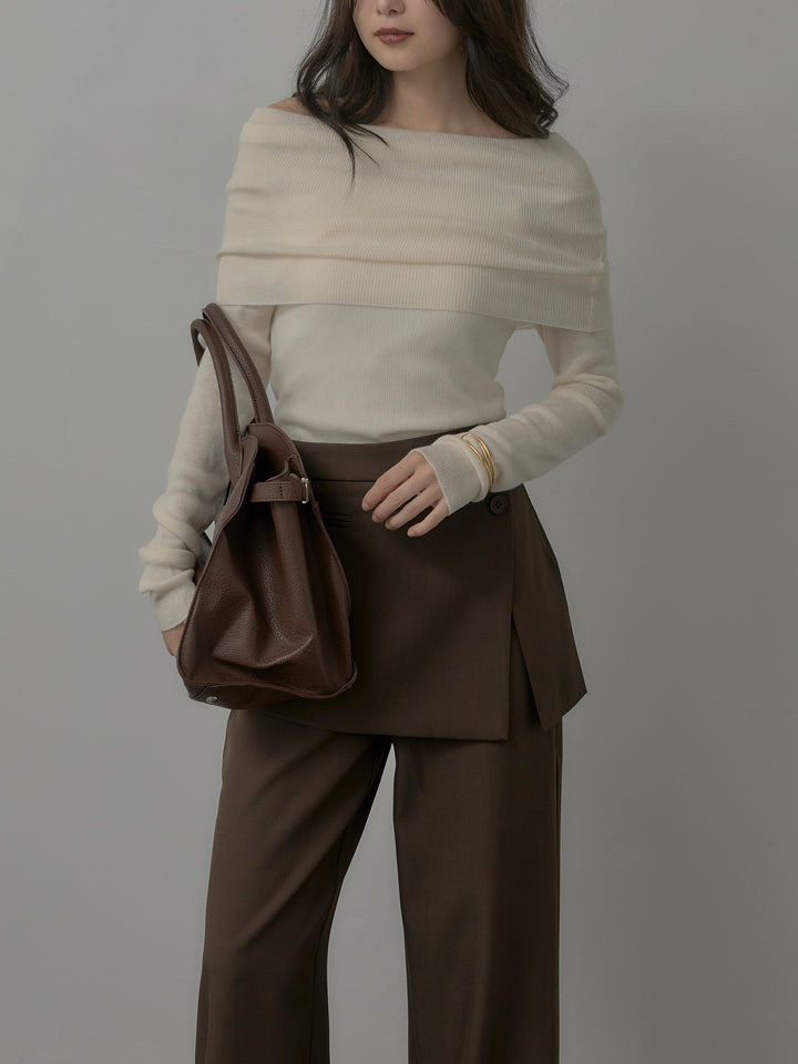 [予約]オフショルリブニットトップス