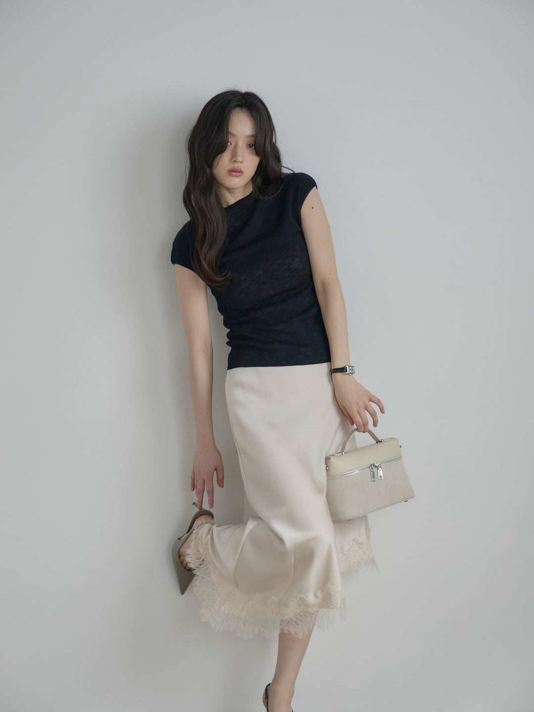 プチハイネックフレンチスリーブカットソー