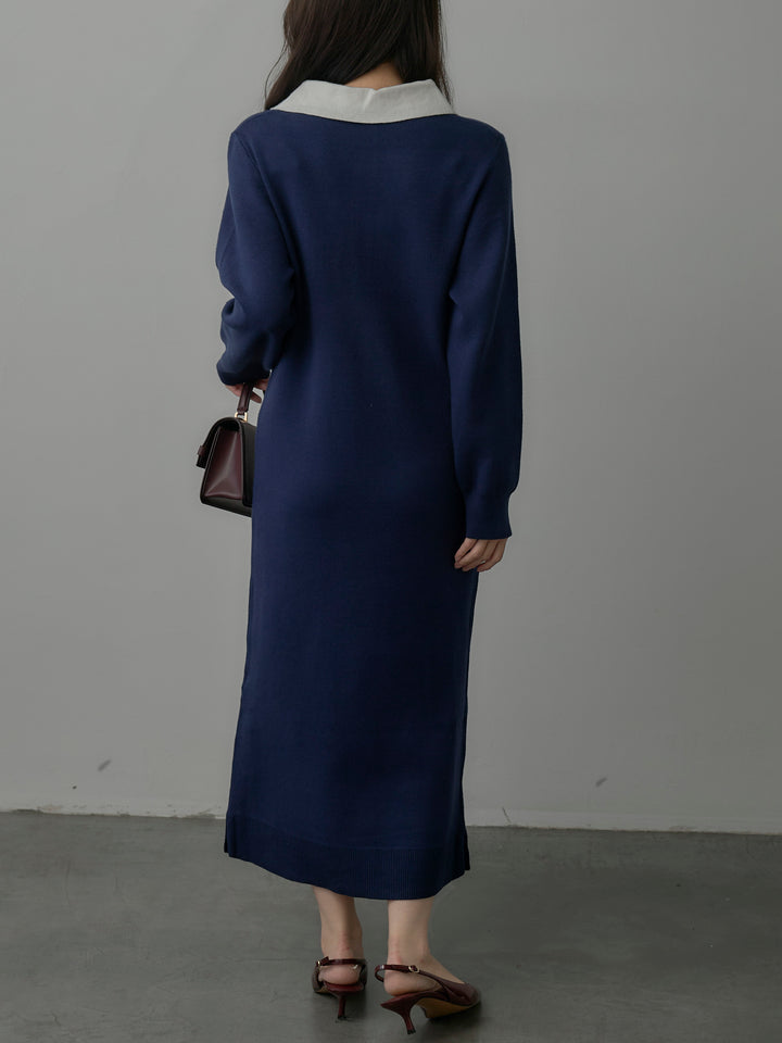 配色ポロニットワンピース