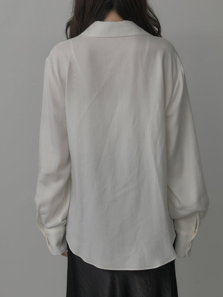 【SET】フロントラップデザインシャツ+ナローAラインサテンスカート(2set)