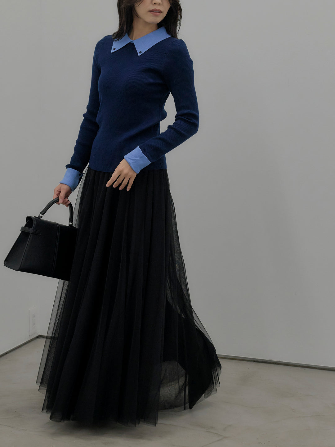 配色カフスニットポロ