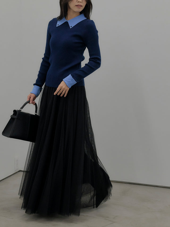 配色カフスニットポロ