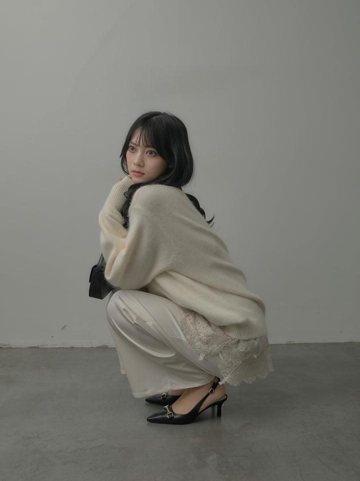 【SET】【premium touch】2wayショルダーニットプルオーバー+レースサテンキャミソール+【Essential】センタープレスサテンパンツ(3set)