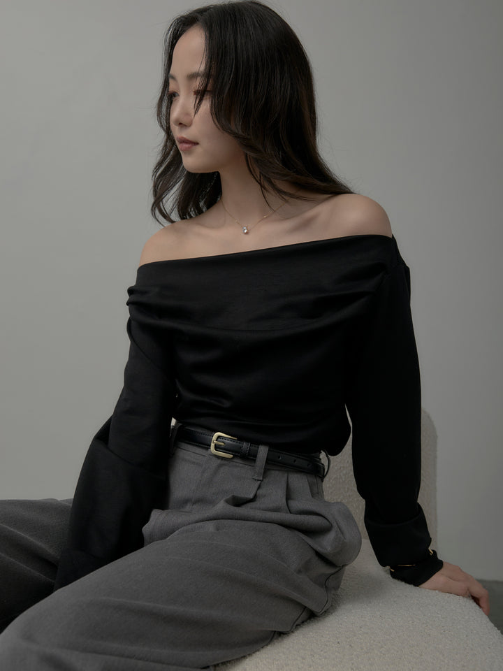 【SET】【Essential】2wayショルダードレープカットトップス+【Essential】３タックスラックス(2set)