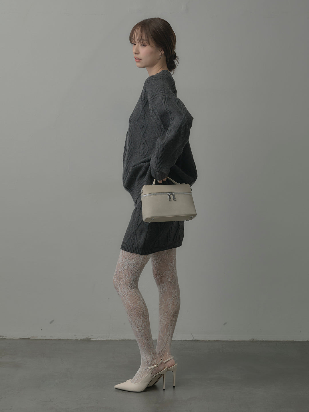 デザイン編みニットトップス&ミニスカート SET UP