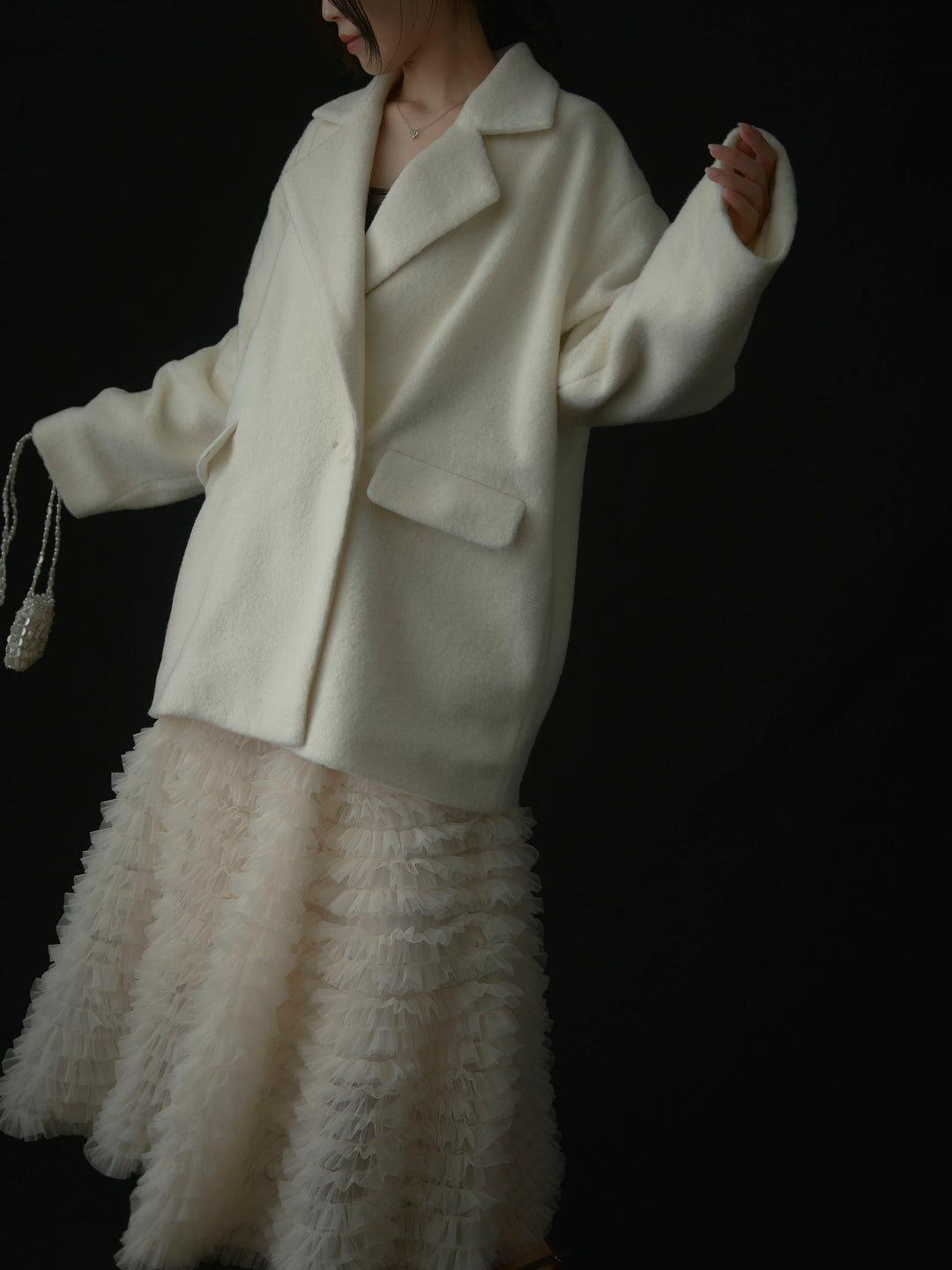 【SET】【Essential】オーバーサイズジャケットコート+ドラマチックフリルチュールスカート(2set)