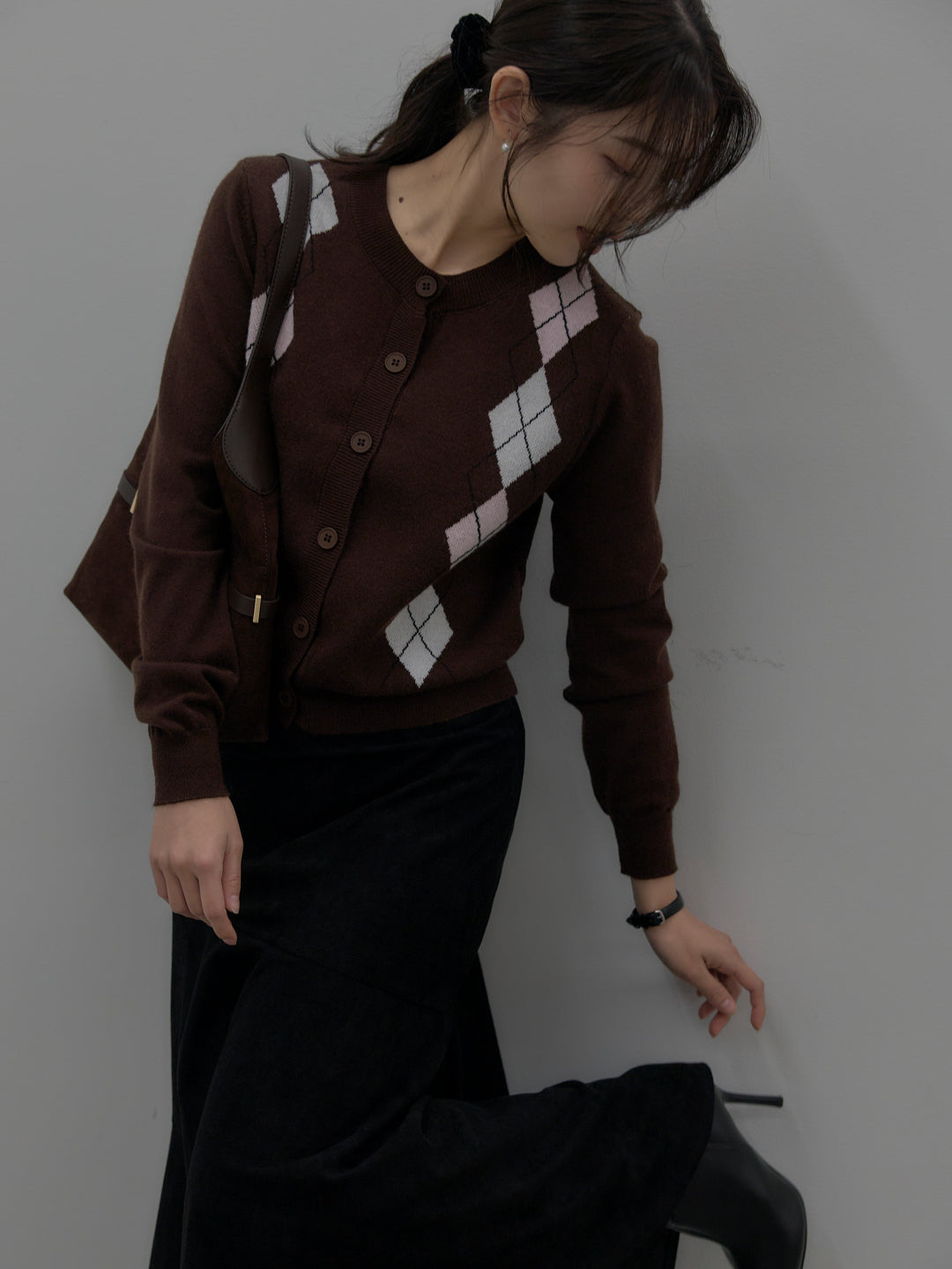 アーガイル柄ニットカーディガン