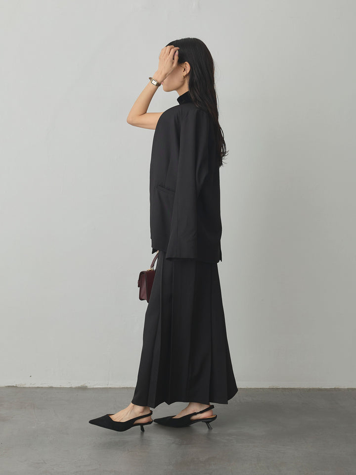 【SET】【Essential】フロントホックノーカラージャケット+【Essential】ベルト付きサイドタックスカート(2set)