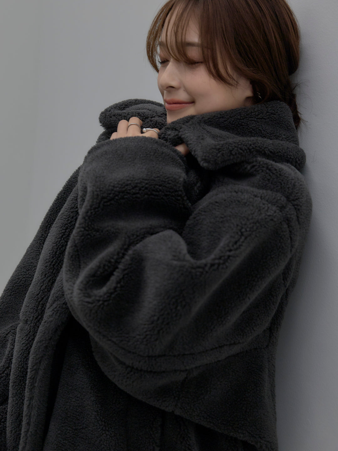 【SET】テディボアロングコート+アーガイル柄コンパクトニットカーディガン(2set)