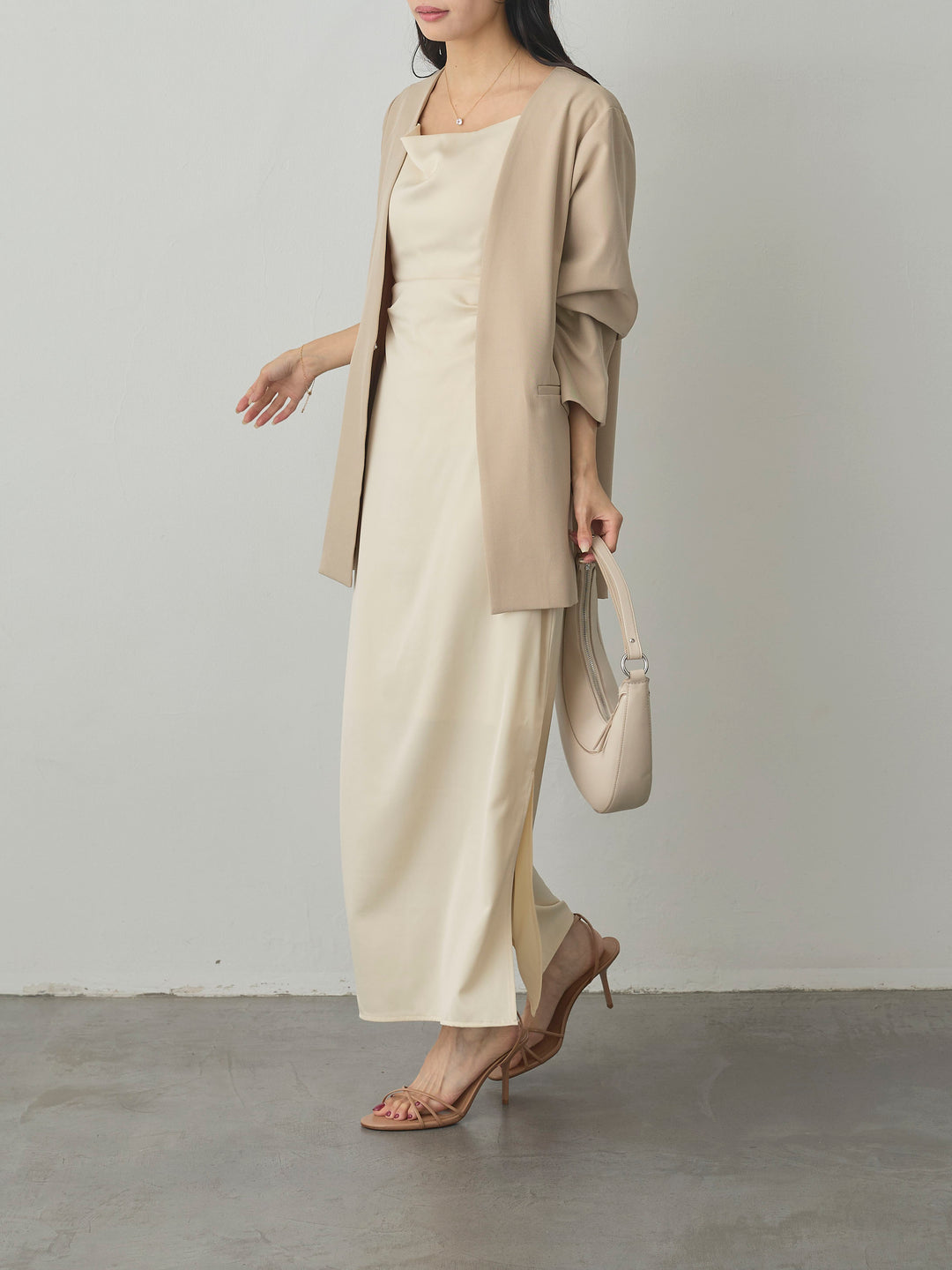 【Essential】フロントホックノーカラージャケット