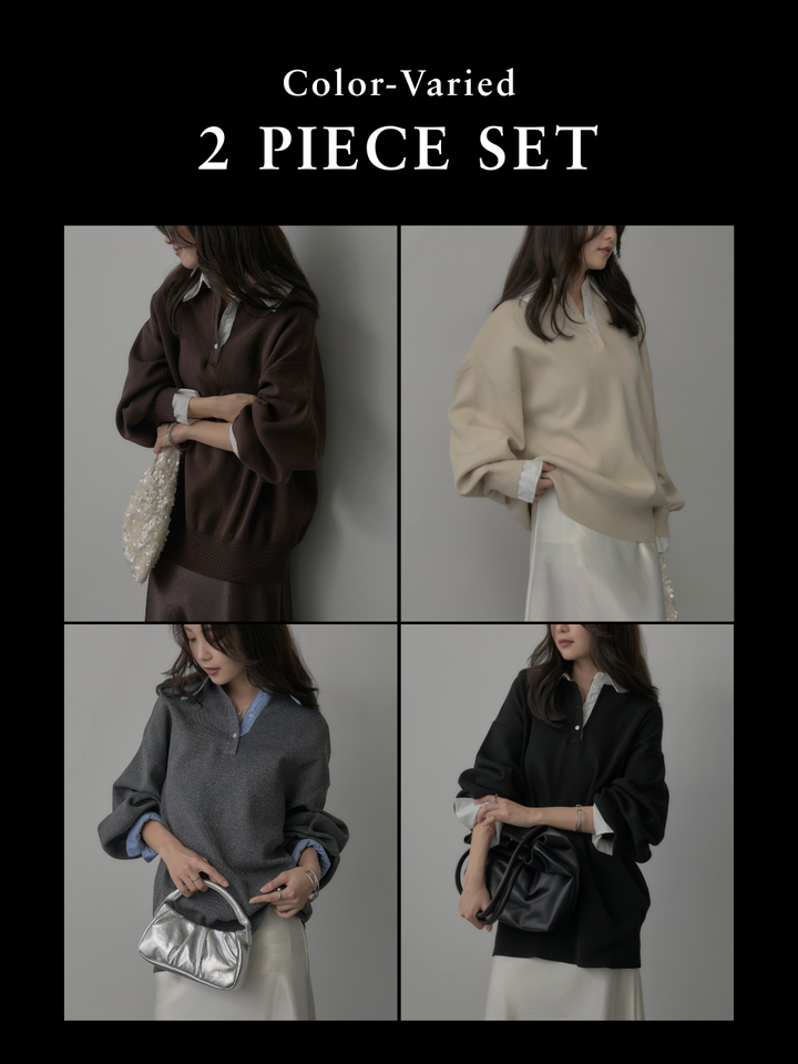 【SET】襟付きポロトップス+襟付きポロトップス(2set)