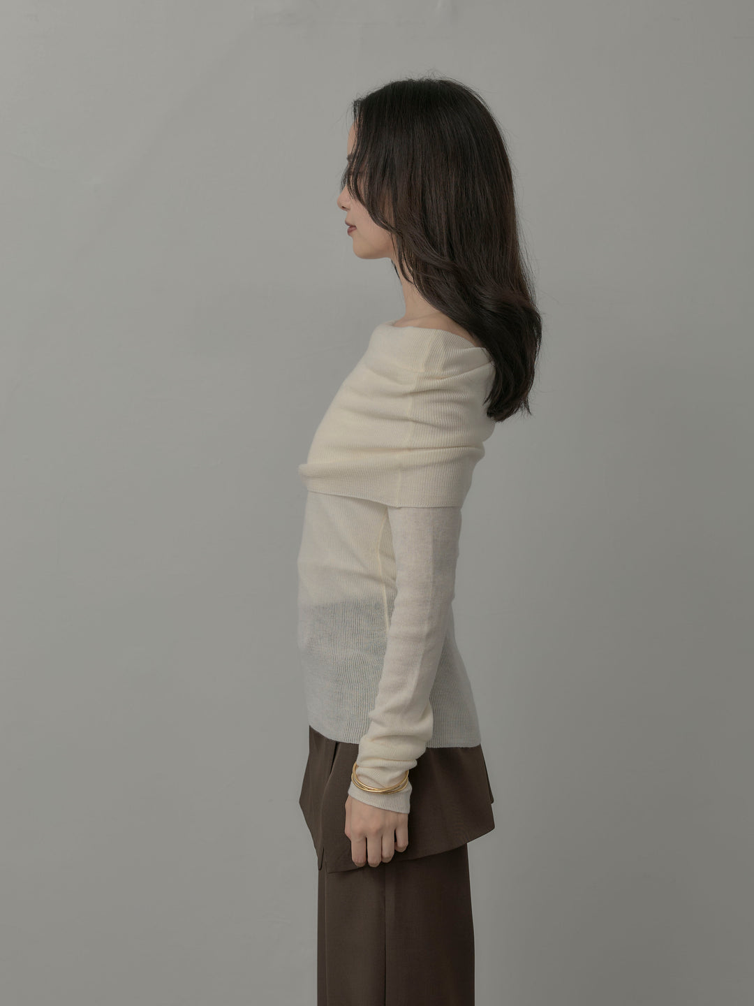 [予約]オフショルリブニットトップス