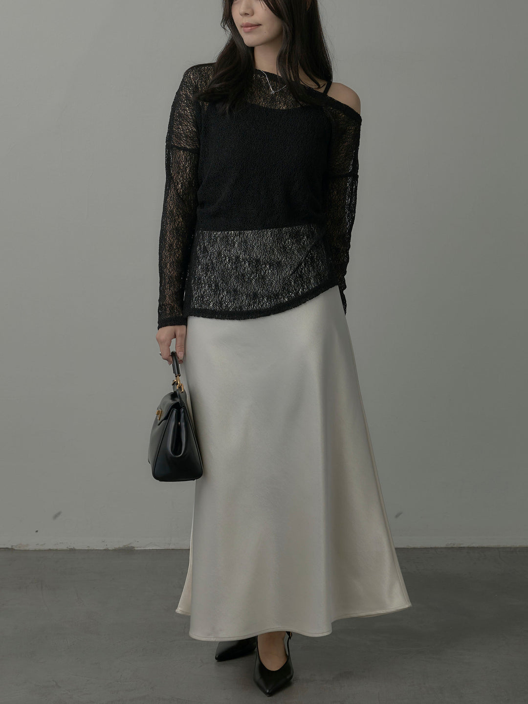 【SET】マフラー付き2WAYケープコート+【インナー付き】シアーレーストップス+ヘビーサテンAラインスカート(3set)