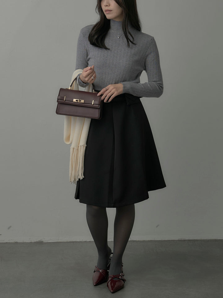 【SET】リブニットタートルネック+ウエストポーチ付きミディスカート(2set)