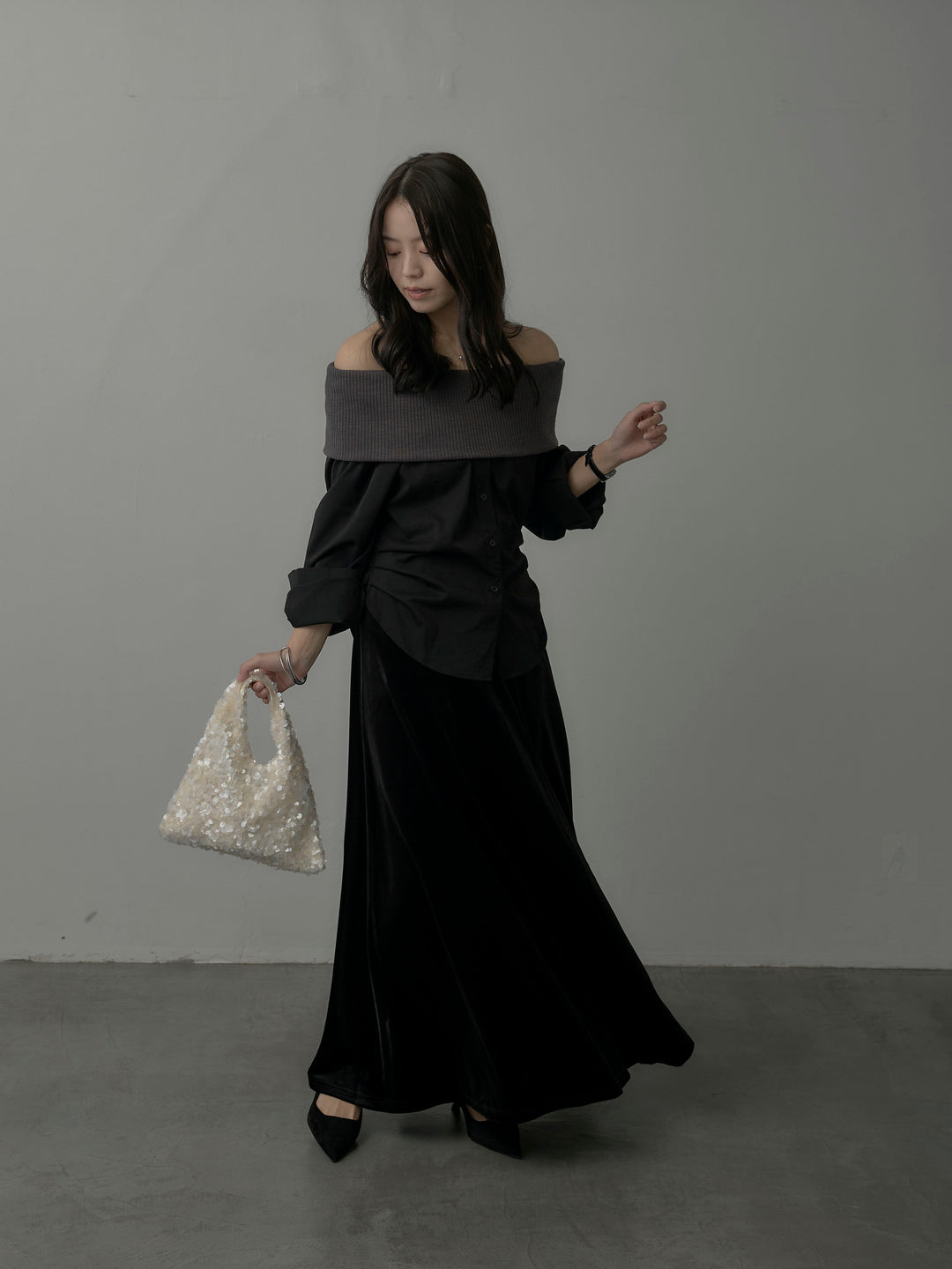 ベロアフレアロングスカート