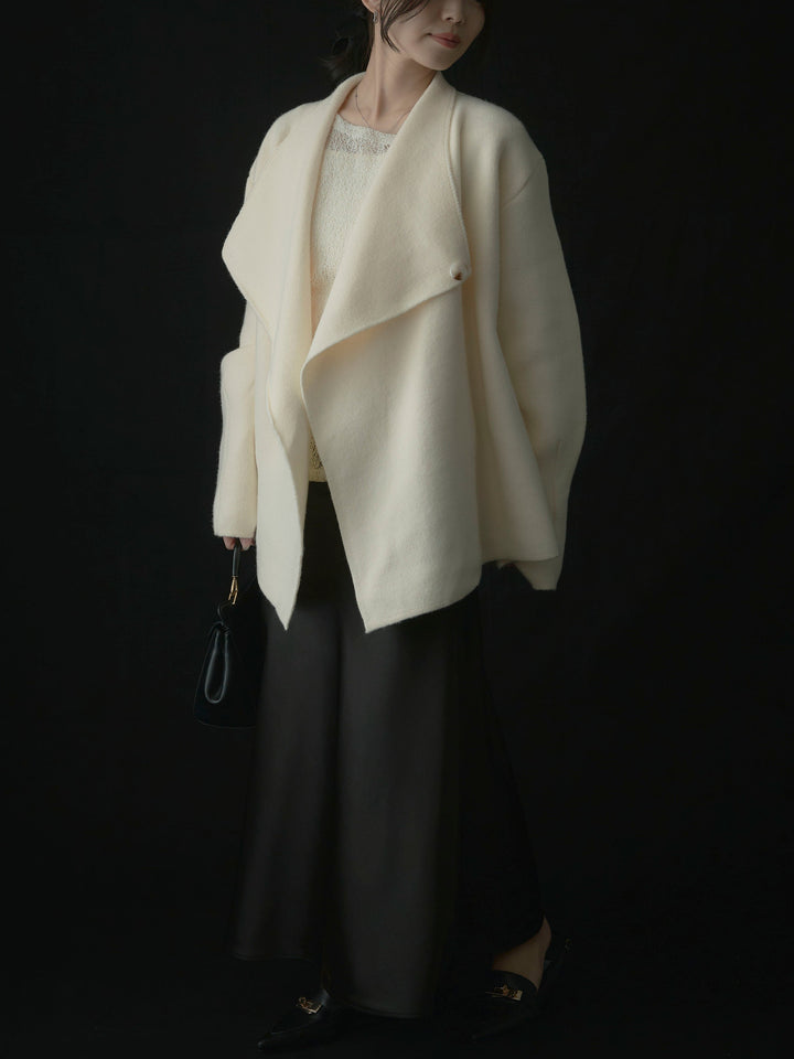 【SET】ショールカラーニットカーディガン+【インナー付き】シアーレーストップス+ヘビーサテンAラインスカート(3set)