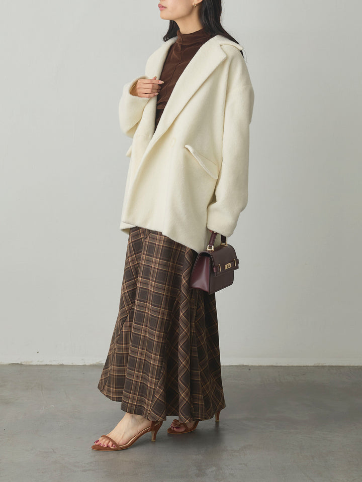 【SET】【Essential】オーバーサイズジャケットコート+クラシカルチェックパネルスカート(2set)