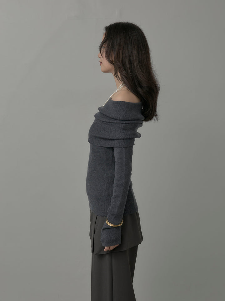 [予約]オフショルリブニットトップス