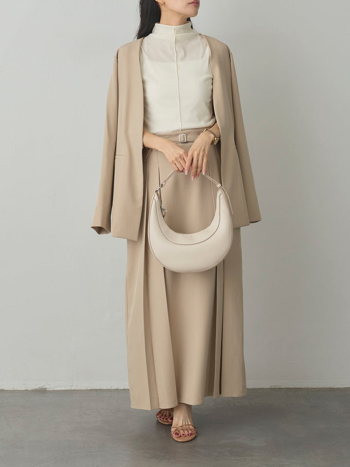 【SET】【Essential】フロントホックノーカラージャケット+【Essential】ベルト付きサイドタックスカート(2set)