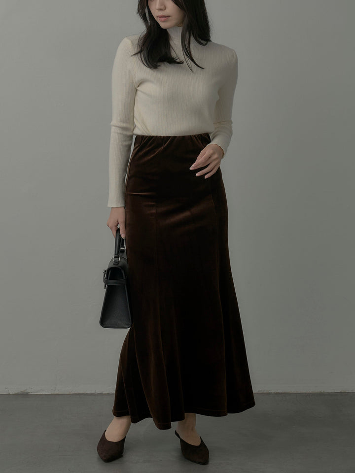 【SET】マフラー付き2WAYケープコート+リブニットタートルネック+ベロアマーメイドスカート(3set)