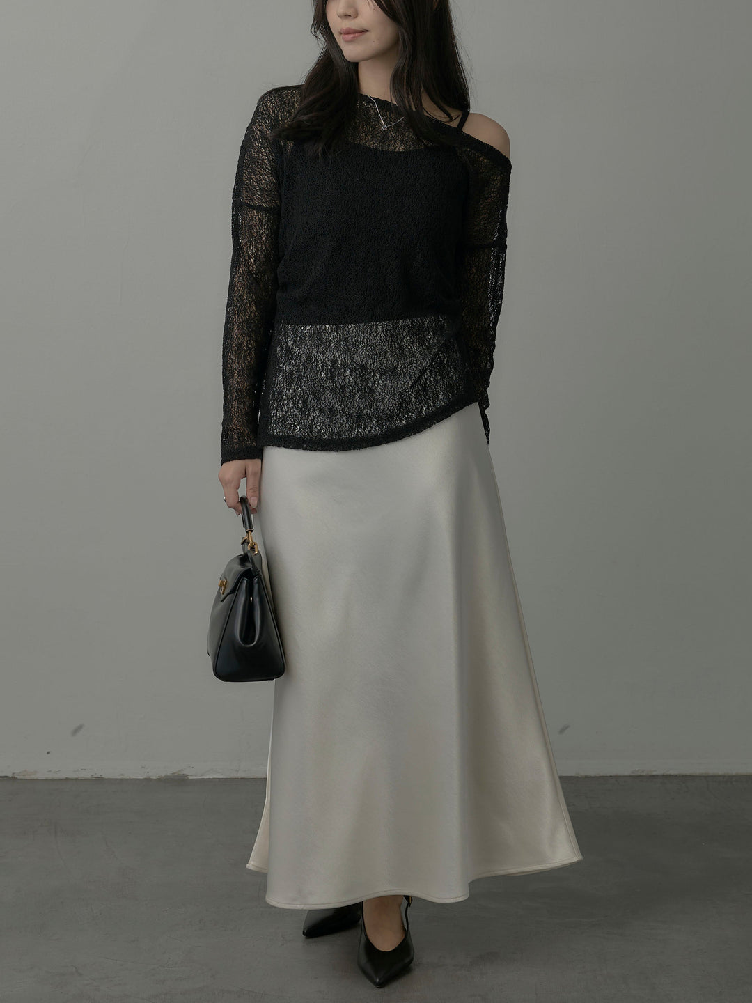 【SET】【インナー付き】シアーレーストップス+ヘビーサテンAラインスカート(2set)