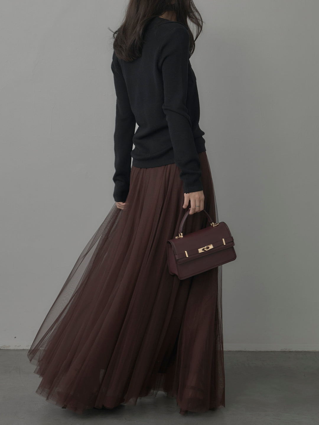 【SET】ポケットデザインリブニットトップス+ボリュームチュールスカート(2set)