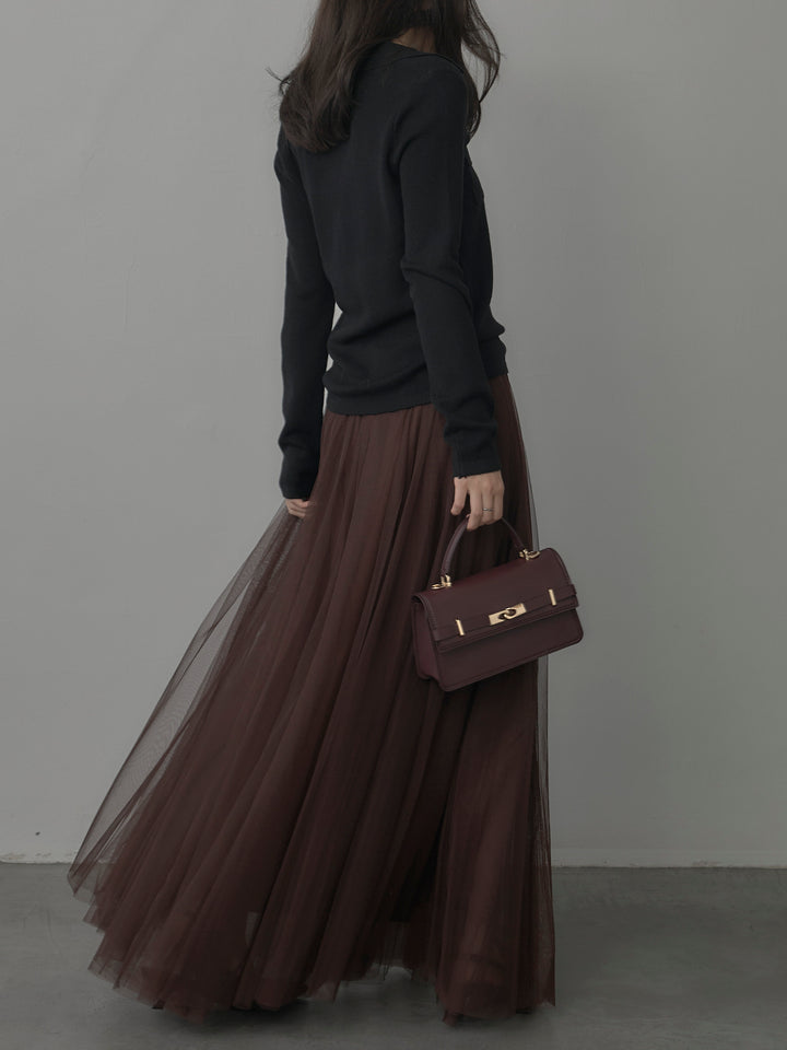 【SET】ポケットデザインリブニットトップス+ボリュームチュールスカート(2set)