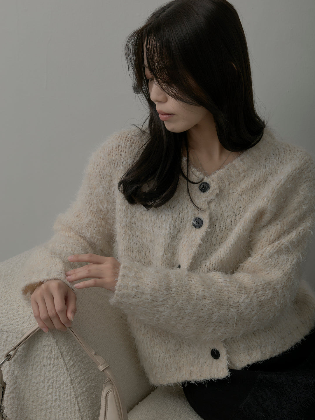 フェザーループニットカーディガン