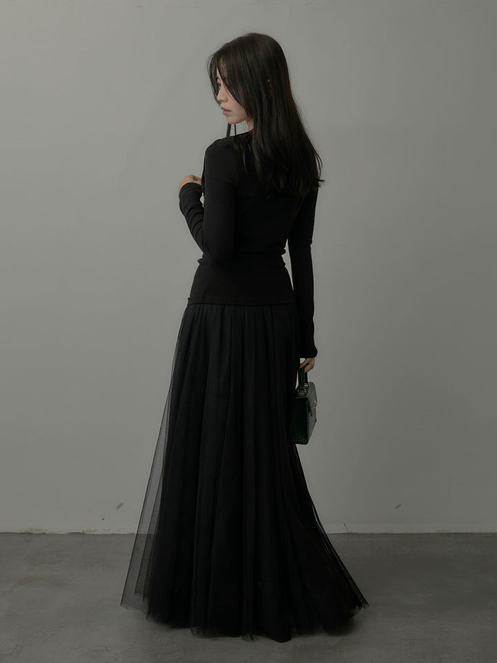 【SET】ドレープデザイントップス+ボリュームチュールスカート(2set)