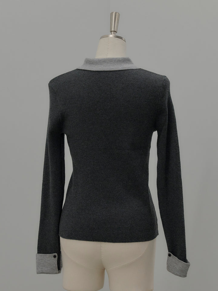 配色カフスニットポロ