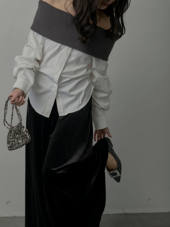 ニットシャツドッキングオフショルトップス