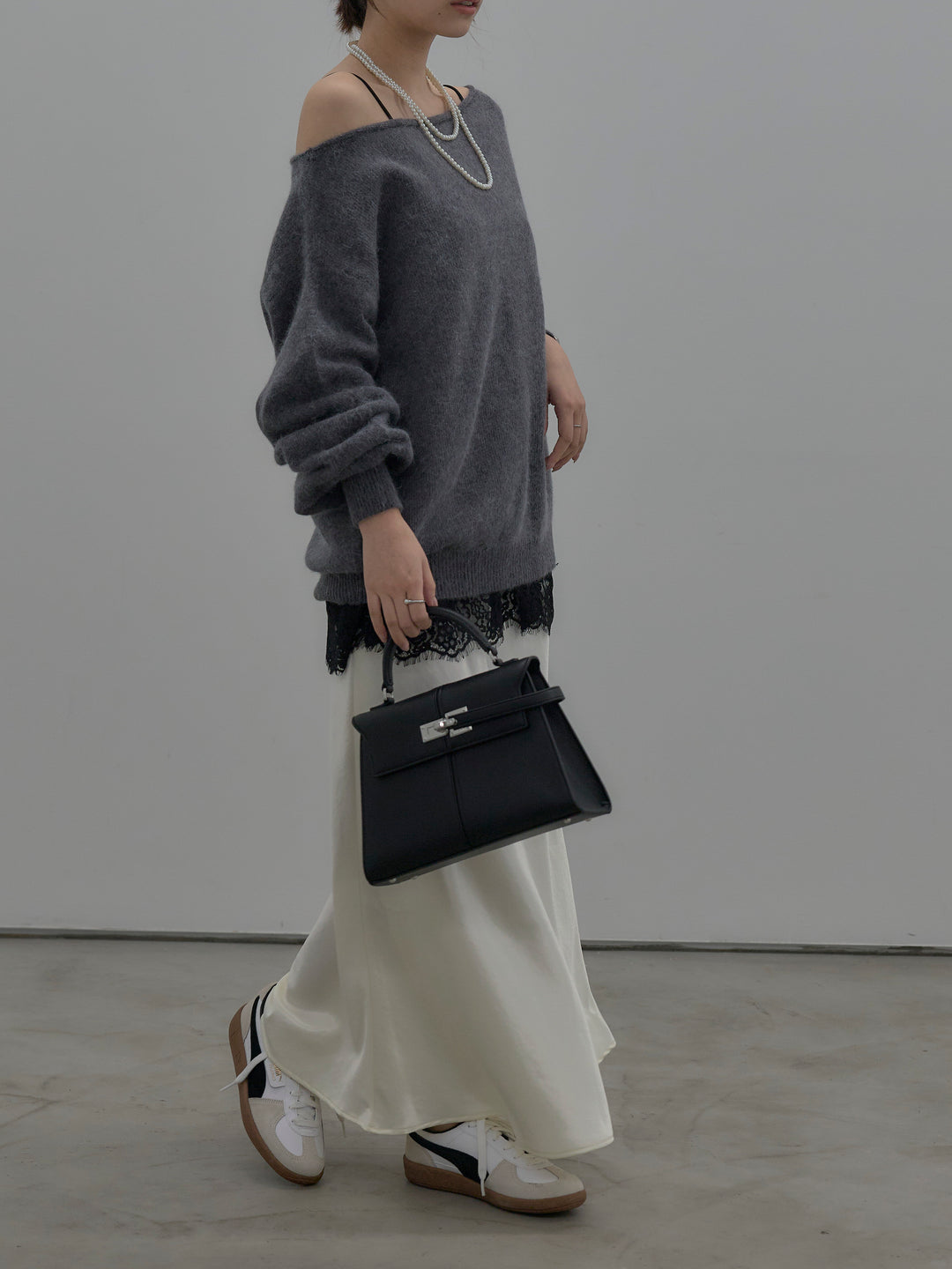 【SET】レースサテンキャミソール+ナローAラインサテンスカート(2set)