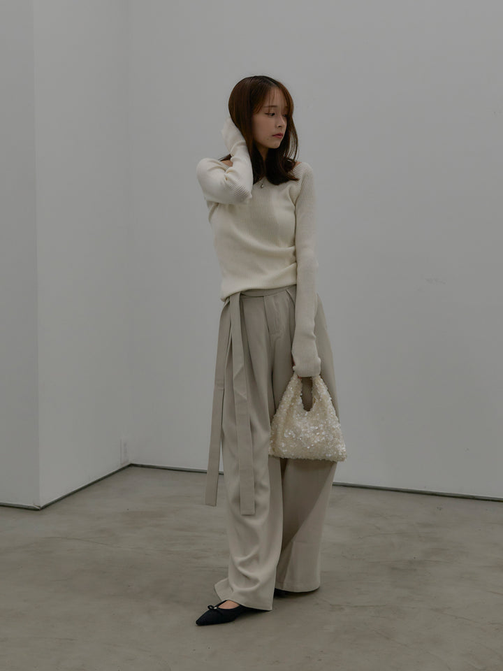 ウエストリボンワイドパンツ